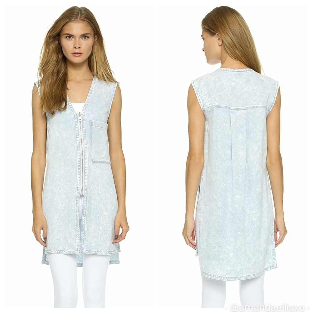 Helmut Lang Acid Wash Sleeveless Zip Hi-Low Top